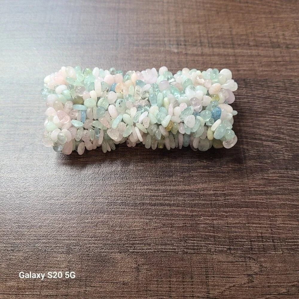 Pastel Natural Stone Chip Chunky Stretch Bracelet Green Pink Blue Boho Statement